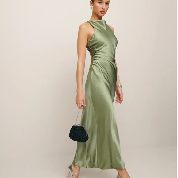 reformation silk dress green ST BARTH CROCHET DRESS 10 / MULTI
